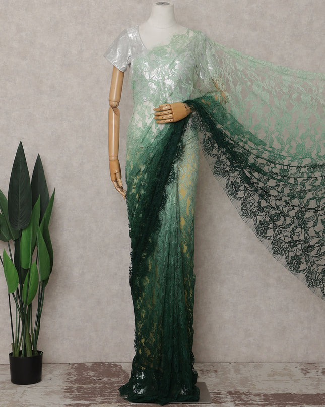 Mint To Forest Green French Chantilly Lace Saree