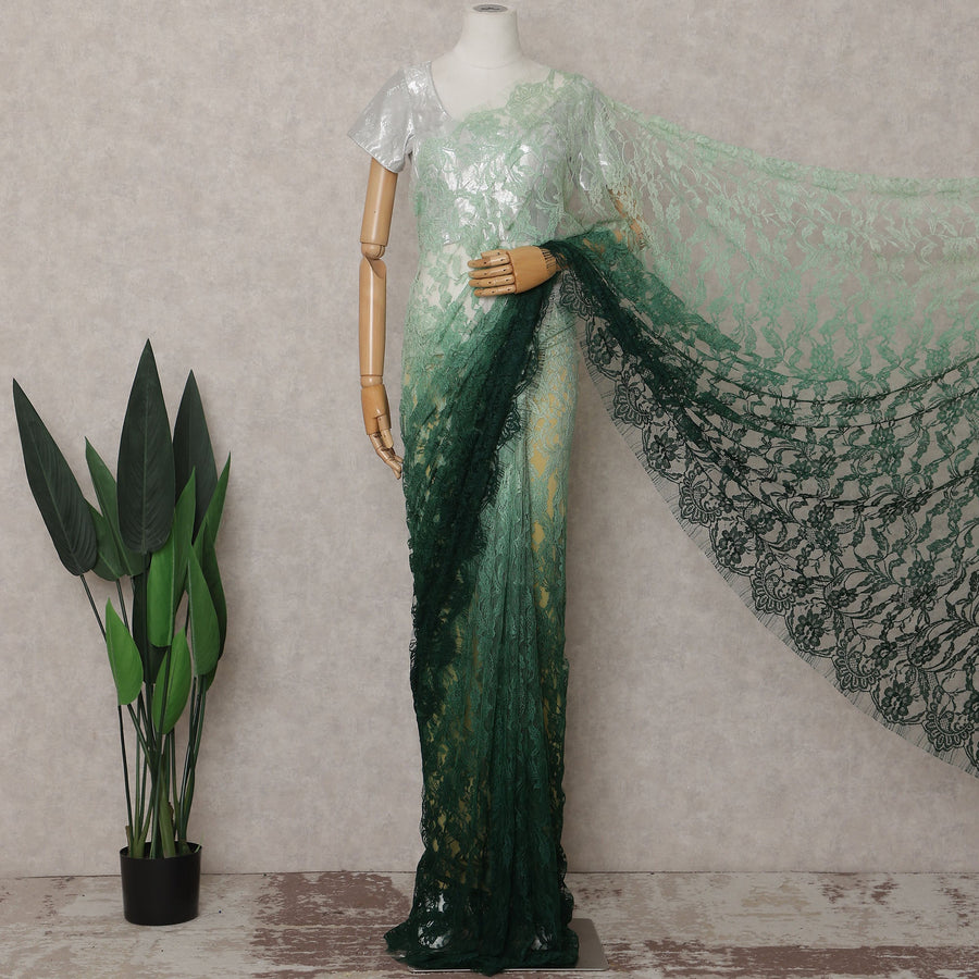Mint To Forest Green French Chantilly Lace Saree