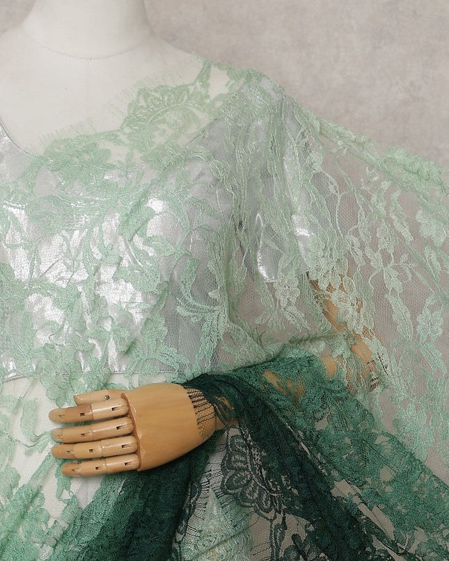 Mint To Forest Green French Chantilly Lace Saree