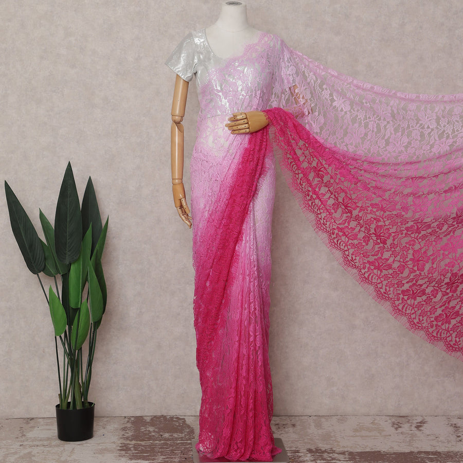 Blush To Fuchsia French Chantilly Lace Saree
