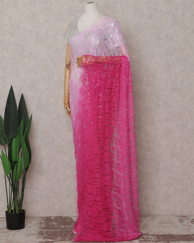 Blush To Fuchsia French Chantilly Lace Saree