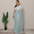 Powder Blue Premium French Chantilly Lace Saree with Stone Work, 5.5 Mtrs Length, 110 Cms Width, Made in France-D24434