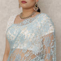 Powder Blue Premium French Chantilly Lace Saree with Stone Work, 5.5 Mtrs Length, 110 Cms Width, Made in France-D24434