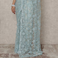 Powder Blue Premium French Chantilly Saree Lace With Stone Work 5.5 Mtrs Length 110 Cms Width Designer Net Fabric Made In France, Blouse Not Included-D28134