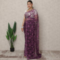 Deep Plum Premium French Chantilly Lace Saree with Stone Work, 5.5 Mtrs Length, 110 Cms Width, Made in France-D24432