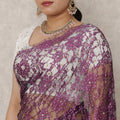 Deep Plum Premium French Chantilly Lace Saree with Stone Work, 5.5 Mtrs Length, 110 Cms Width, Made in France-D24432
