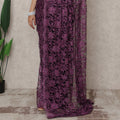 Deep Plum Premium French Chantilly Lace Saree with Stone Work, 5.5 Mtrs Length, 110 Cms Width, Made in France-D24432