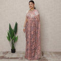 Dusty Rose Premium French Chantilly Lace Saree with Stone Work, 5.5 Mtrs Length, 110 Cms Width, Made in France-D24433