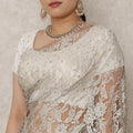 Antique Beige Premium French Chantilly Lace Saree with Stone Work, 5.5 Mtrs Length, 110 Cms Width, Made in France-D24430