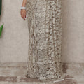 Antique Beige Premium French Chantilly Lace Saree with Stone Work, 5.5 Mtrs Length, 110 Cms Width, Made in France-D24430