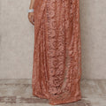 Burnt Coral Premium French Chantilly Lace Saree with Stone Work, 5.5 Mtrs Length, 110 Cms Width, Made in France-D24431