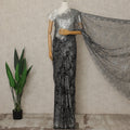 Black, Silver Premium French Metallic Chantilly Lace Saree with Stone Work, 5.5 Mtrs Length, 110 Cms Width, Crafted in France-Blouse Not Included-D26676