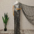 Charcoal Black Premium French Metallic Chantilly Lace Saree with Stone Work, 5.5 Mtrs Length, 110 Cms Width, Crafted in France-Blouse Not Included-D26682 - Regal Fabrics