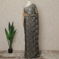 Charcoal Black Premium French Metallic Chantilly Lace Saree with Stone Work, 5.5 Mtrs Length, 110 Cms Width, Crafted in France-Blouse Not Included-D26682 - Regal Fabrics