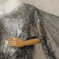 Charcoal Black Premium French Metallic Chantilly Lace Saree with Stone Work, 5.5 Mtrs Length, 110 Cms Width, Crafted in France-Blouse Not Included-D26682 - Regal Fabrics