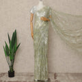 Sage Green Premium French Metallic Chantilly Saree Lace With Stone Work 5.5 Mtrs Length 110 Cms Width Designer Net Fabric Made In France, Blouse Not Included-D28140