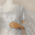Silver Premium French Metallic Chantilly Saree Lace With Stone Work 5.5 Mtrs Length 110 Cms Width Designer Net Fabric Made In France, Blouse Not Included-D28137