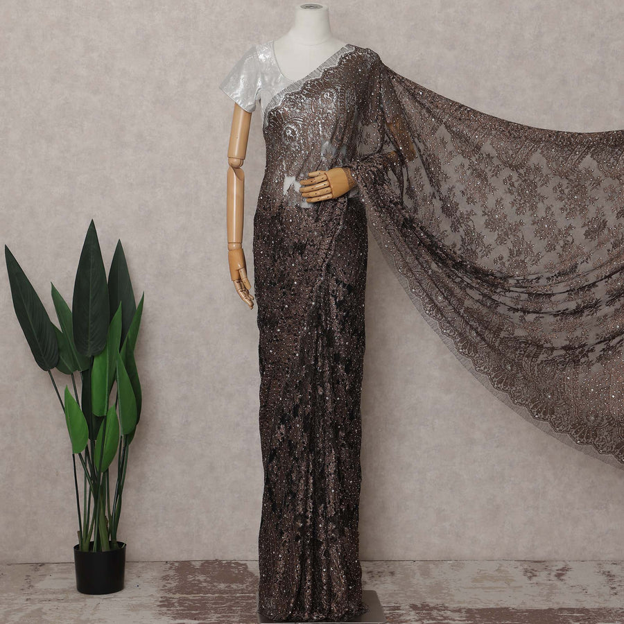 Bronze Mocha French Chantilly Lace Saree