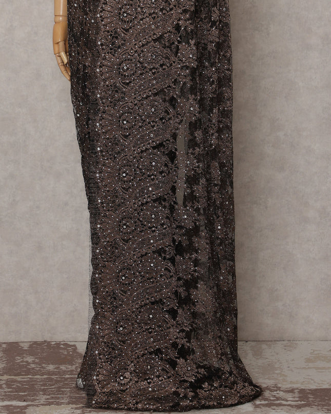 Bronze Mocha French Chantilly Lace Saree