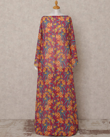 قماش ديراك تقليدي من القطن الصومالي، مزين بنقشة زهور باللونين العنابي والبرتقالي، بطول 3.5 متر، وعرض 140 سم، صنع في إيطاليا - D24726