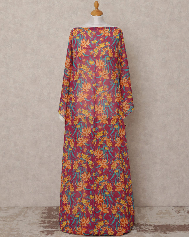 Maroon & Orange Floral Traditional Somali Cotton Voile Dirac Fabric, 3.5 Mtrs, Width 140 Cms, Made in Italy-D24726