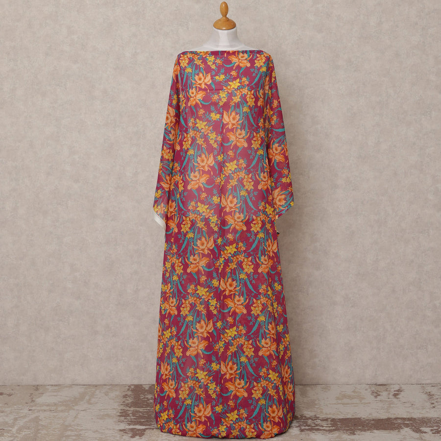 قماش ديراك تقليدي من القطن الصومالي، مزين بنقشة زهور باللونين العنابي والبرتقالي، بطول 3.5 متر، وعرض 140 سم، صنع في إيطاليا - D24726