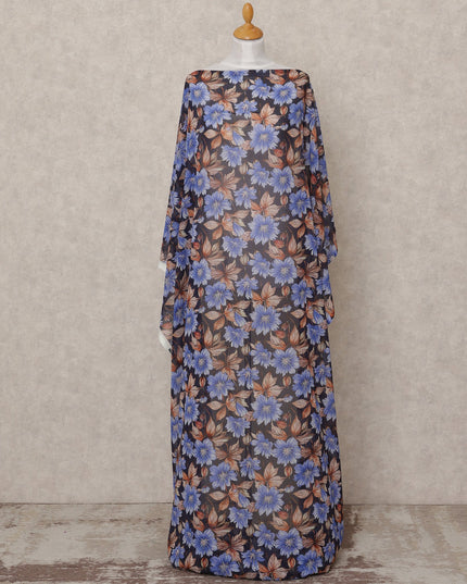 Black & Blue Floral Traditional Somali Cotton Voile Dirac Fabric, 3.5 Mtrs, Width 140 Cms, Made in Italy-D24722
