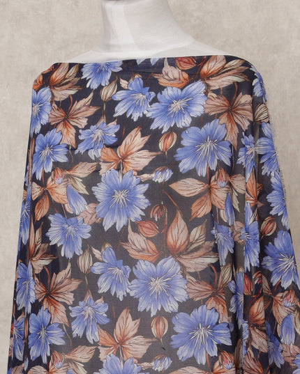 Black & Blue Floral Traditional Somali Cotton Voile Dirac Fabric, 3.5 Mtrs, Width 140 Cms, Made in Italy-D24722