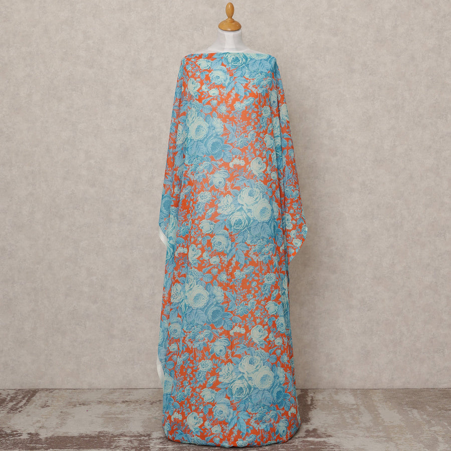 قماش ديراك تقليدي من القطن الصومالي، مزين بنقشة زهور فيروزية وبرتقالية، بطول 3.5 متر، وعرض 140 سم، صنع في إيطاليا - D24715