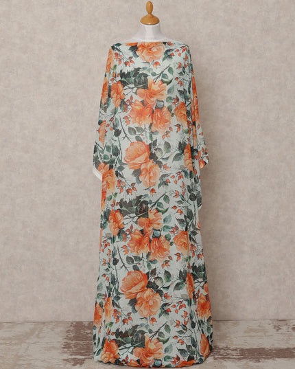 قماش ديراك تقليدي من القطن الصومالي، مزين بنقشة زهور زرقاء فاتحة وبرتقالية، بطول 3.5 متر، وعرض 140 سم، صنع في إيطاليا - D24725