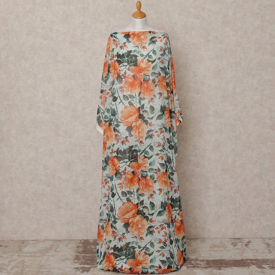 قماش ديراك تقليدي من القطن الصومالي، مزين بنقشة زهور زرقاء فاتحة وبرتقالية، بطول 3.5 متر، وعرض 140 سم، صنع في إيطاليا - D24725