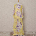 Yellow & Lilac Floral Traditional Somali Cotton Voile Dirac Fabric, 3.5 Mtrs, Width 140 Cms, Made in Italy-D24720
