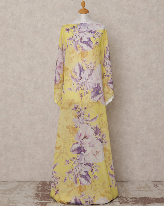 Yellow & Lilac Floral Traditional Somali Cotton Voile Dirac Fabric, 3.5 Mtrs, Width 140 Cms, Made in Italy-D24720