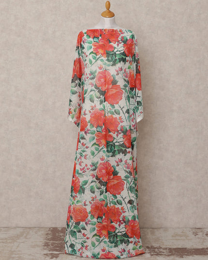 White & Red Floral Traditional Somali Cotton Voile Dirac Fabric, 3.5 Mtrs, Width 140 Cms, Made in Italy-D24729