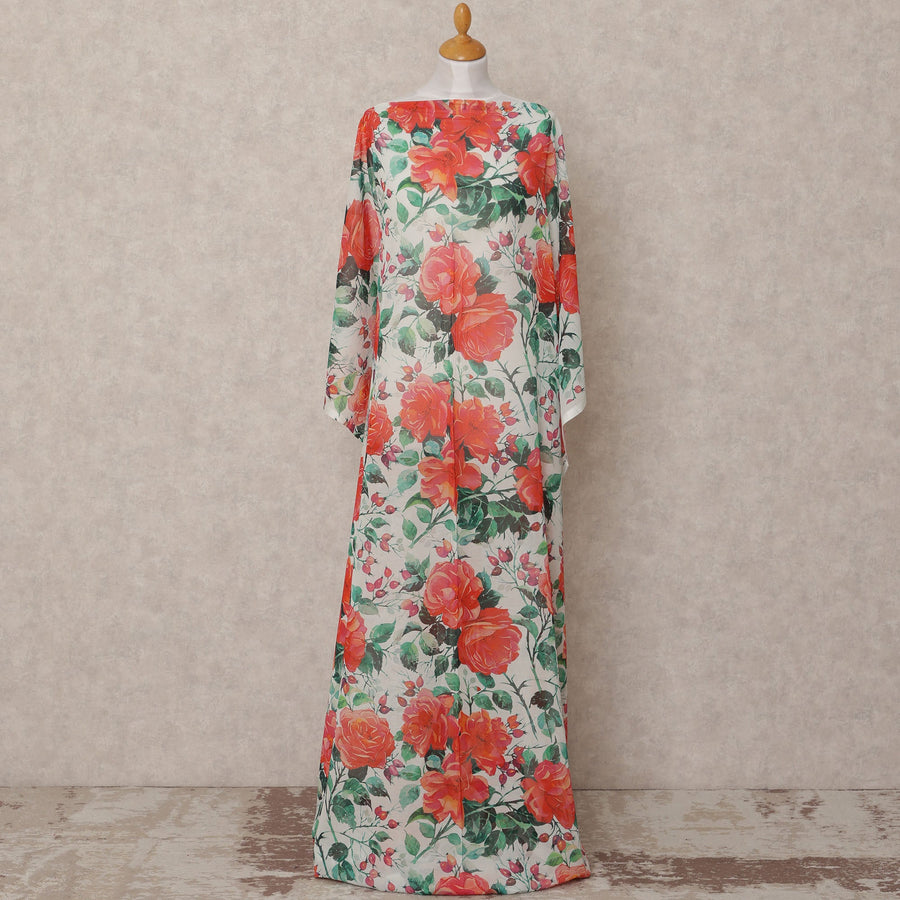 White & Red Floral Traditional Somali Cotton Voile Dirac Fabric, 3.5 Mtrs, Width 140 Cms, Made in Italy-D24729