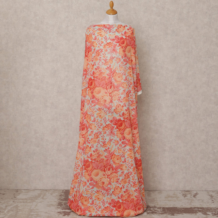 قماش ديراك تقليدي من القطن الصومالي، مزين بنقشة زهور باللونين الأزرق الفاتح والبرتقالي، بطول 3.5 متر، وعرض 140 سم، صنع في إيطاليا - D24728