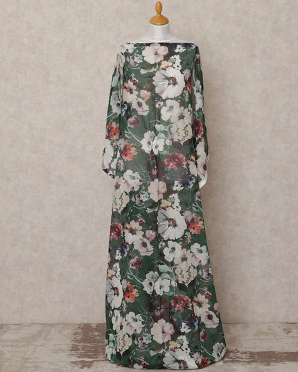 Dark Green & White Floral Traditional Somali Cotton Voile Dirac Fabric, 3.5 Mtrs, Width 140 Cms, Made in Italy-D24724