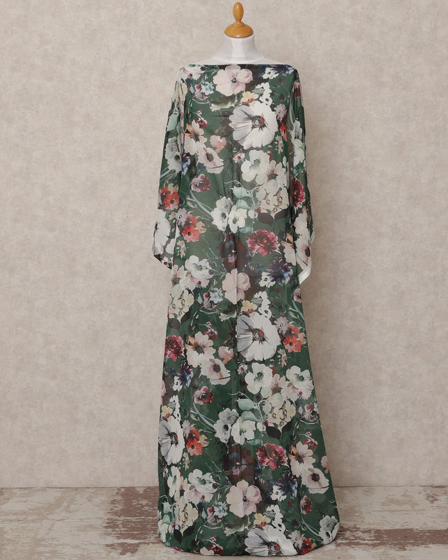 Dark Green & White Floral Traditional Somali Cotton Voile Dirac Fabric, 3.5 Mtrs, Width 140 Cms, Made in Italy-D24724