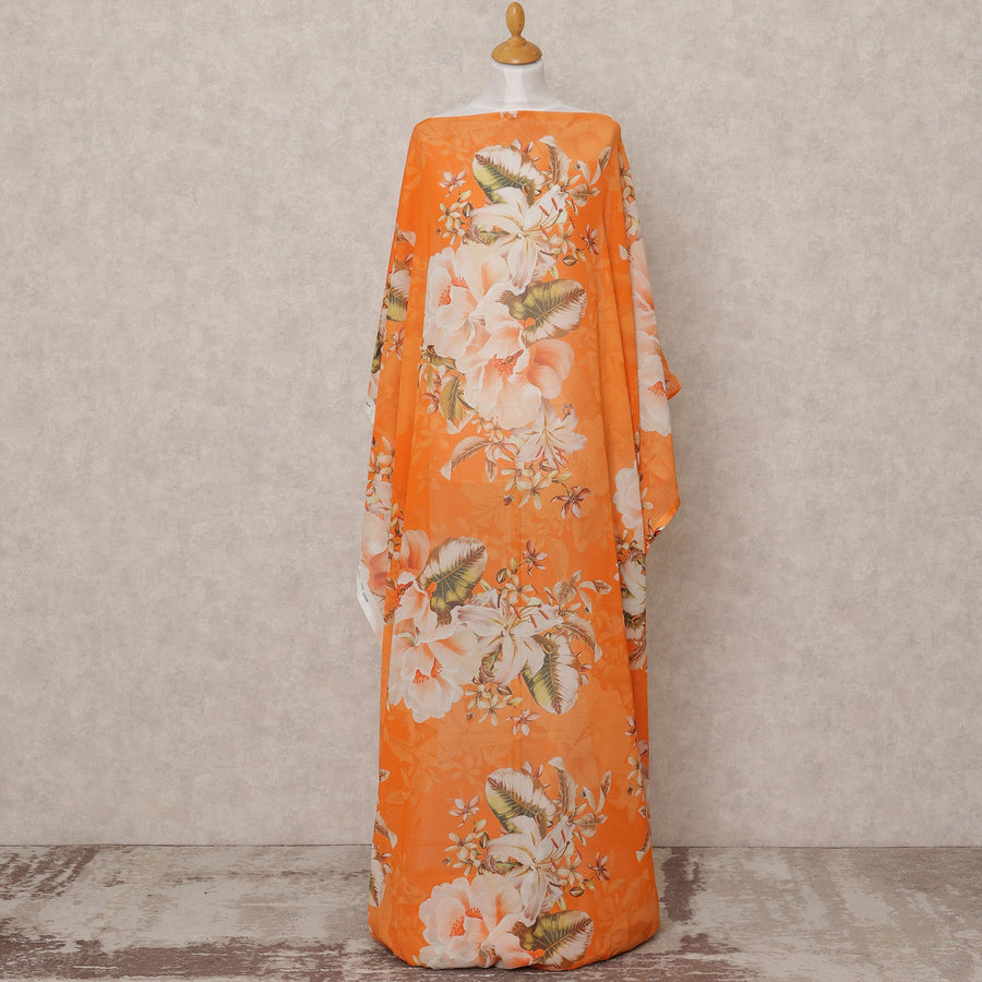 قماش ديراك من القطن الصومالي بلون برتقالي فاتح مع طبعة زهور بيج - 3.5 متر، عرض 140 سم، صنع في إيطاليا - D24544