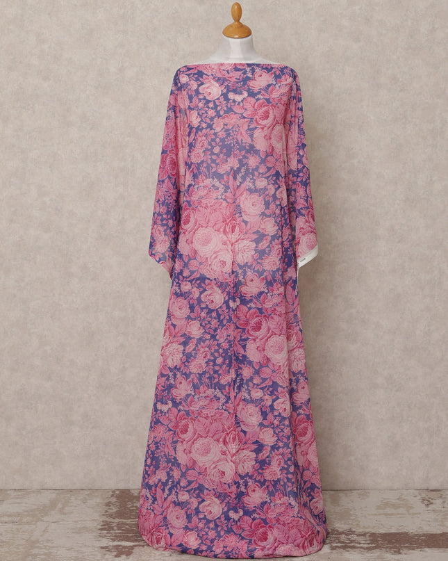 Purple & Pink Floral Traditional Somali Cotton Voile Dirac Fabric, 3.5 Mtrs, Width 140 Cms, Made in Italy-D24727