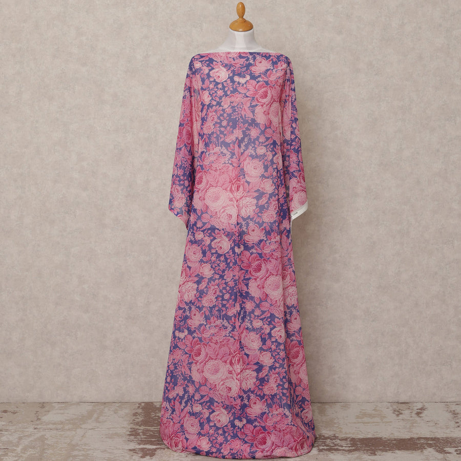 قماش ديراك تقليدي من القطن الصومالي، مزين بنقشة زهور بنفسجية ووردية، بطول 3.5 متر، وعرض 140 سم، صنع في إيطاليا - D24727