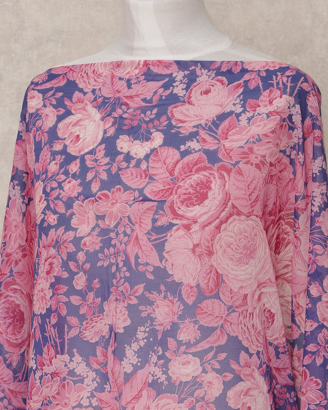 Purple & Pink Floral Traditional Somali Cotton Voile Dirac Fabric, 3.5 Mtrs, Width 140 Cms, Made in Italy-D24727