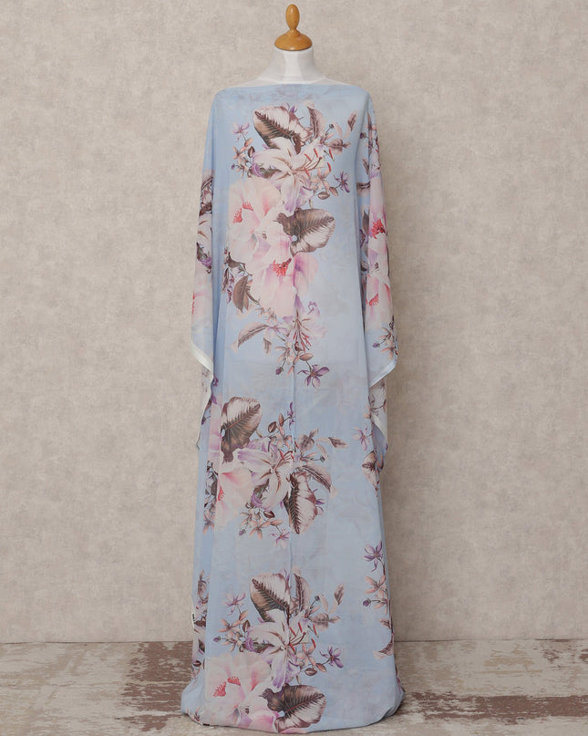 Light Blue & Pink Floral Traditional Somali Cotton Voile Dirac Fabric, 3.5 Mtrs, Width 140 Cms, Made in Italy-D24719