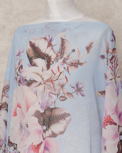 قماش ديراك تقليدي من القطن الصومالي، مزين بنقشة زهور باللونين الأزرق الفاتح والوردي، بطول 3.5 متر، وعرض 140 سم، صنع في إيطاليا - D24719