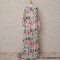 White & Pink Rose Floral Traditional Somali Cotton Voile Dirac Fabric, 3.5 Mtrs, Width 140 Cms, Made in Italy-D24714
