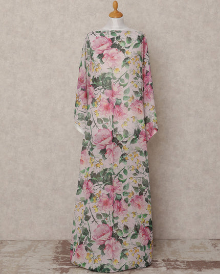 White & Pink Rose Floral Traditional Somali Cotton Voile Dirac Fabric, 3.5 Mtrs, Width 140 Cms, Made in Italy-D24714