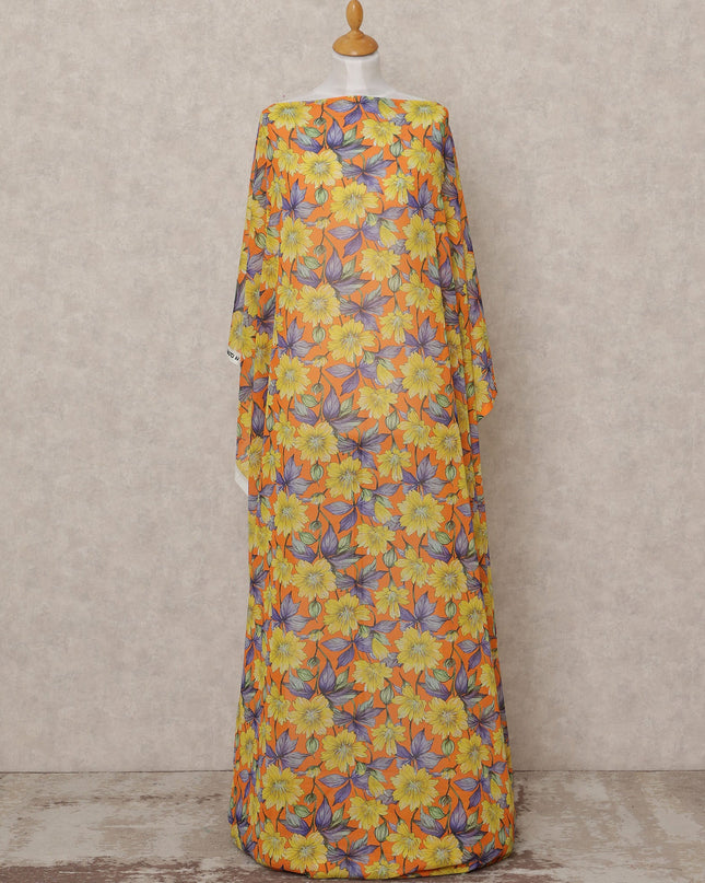 Yellow & Orange Floral Traditional Somali Cotton Voile Dirac Fabric, 3.5 Mtrs, Width 140 Cms, Made in Italy-D24721