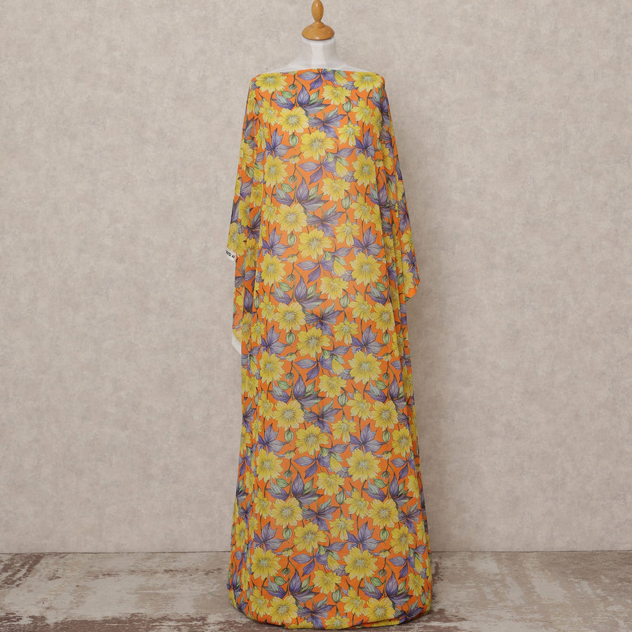 قماش ديراك تقليدي من القطن الصومالي، مزين بنقشة زهور صفراء وبرتقالية، بطول 3.5 متر، وعرض 140 سم، صنع في إيطاليا - D24721