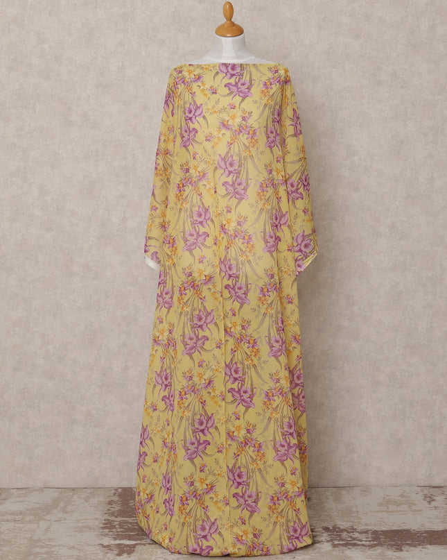 Yellow & Purple Floral Traditional Somali Cotton Voile Dirac Fabric, 3.5 Mtrs, Width 140 Cms, Made in Italy-D24716