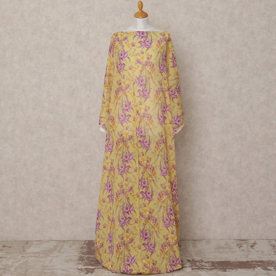 قماش ديراك تقليدي من القطن الصومالي، مزين بنقشة زهور صفراء وأرجوانية، بطول 3.5 متر، وعرض 140 سم، صنع في إيطاليا - D24716